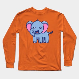 Cute Elephant Smiling Cartoon Long Sleeve T-Shirt